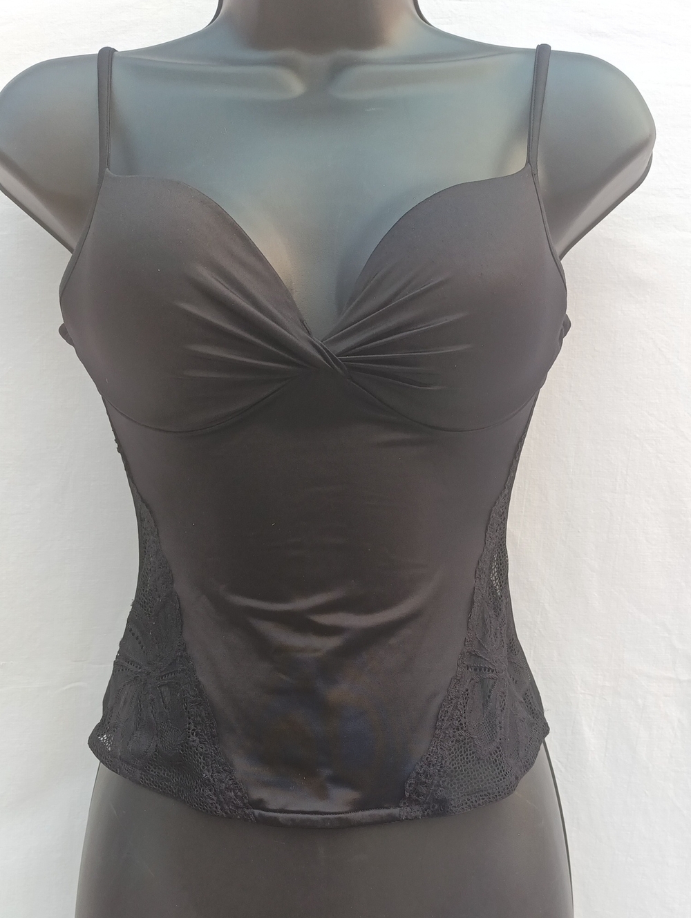 Black Lace-Trim Camisole Shapewear Top W 'Peace Love And Ha-Penis' Text On Back
